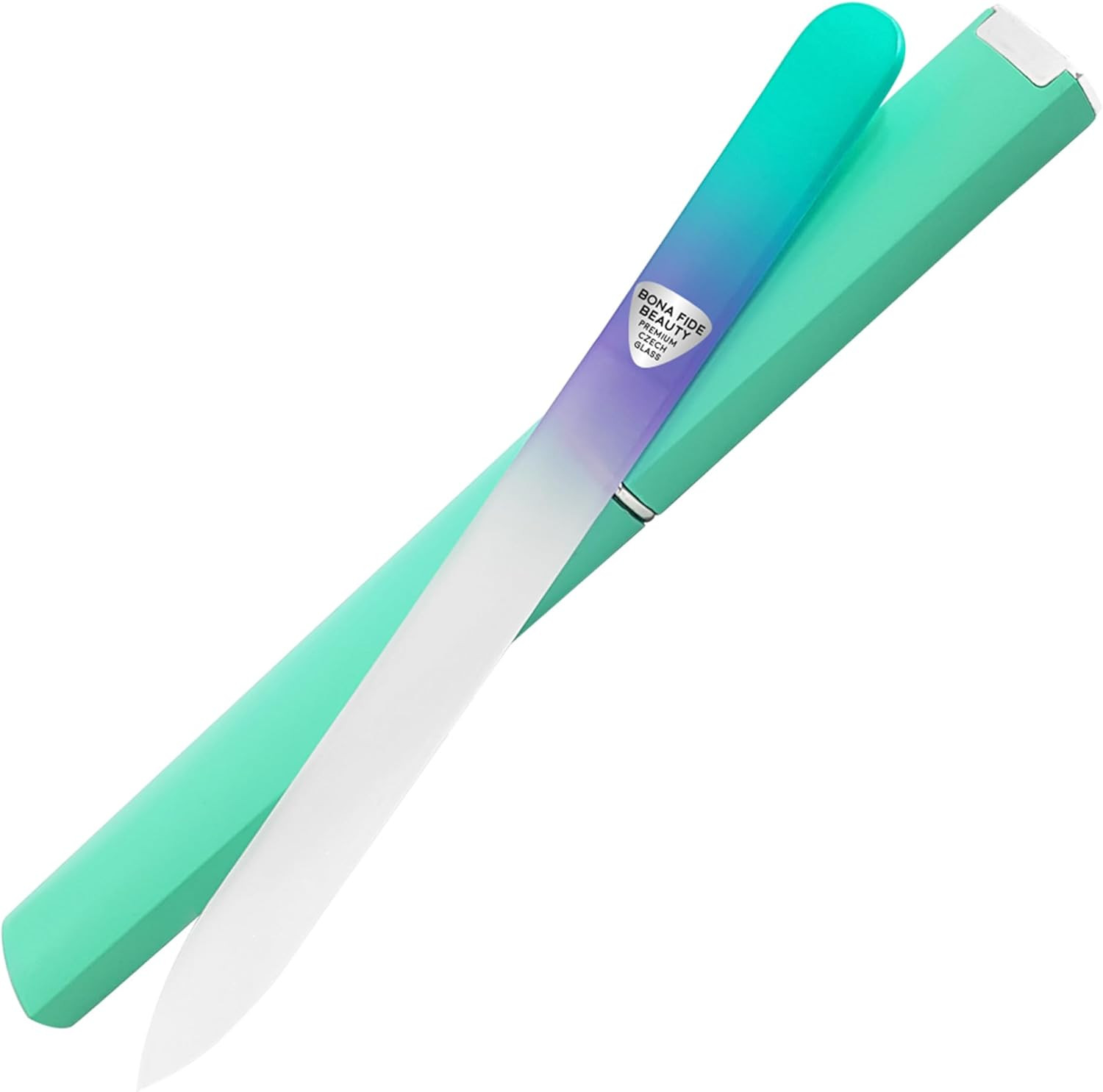 Czech Glass Nail File with Case, Pastel Green Violet Premium Crystal Nail File
