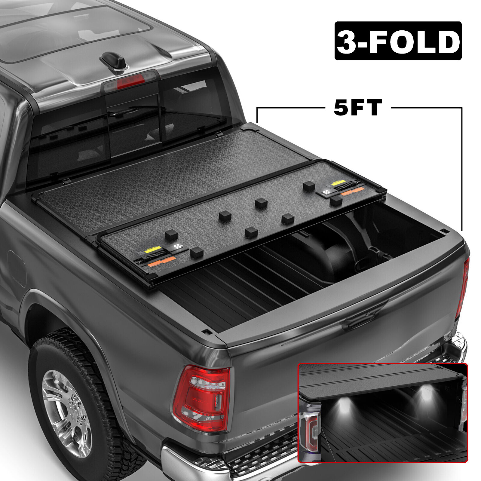 5FT 3-Fold Hard Truck Bed Tonneau Cover For 2019-2026 Ford Ranger Waterproof New