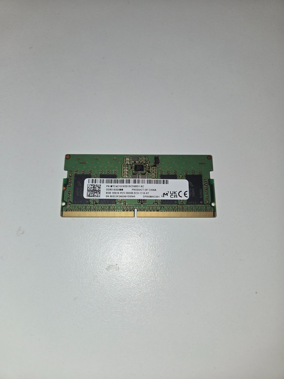 Micron 8GB DDR5 SODIMM 5600 (MTC4C10163S1SC56BD1) Micron 8GB DDR5 SODIMM 5600 (MTC4C10163S1SC56BD1)
