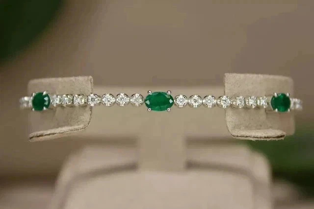 5.00 Ct Oval Cut Natural Emerald Tennis Bracelet 14K Solid White Gold 5.00 Ct Oval Cut Natural Emerald Tennis Bracelet 14K Solid White Gold