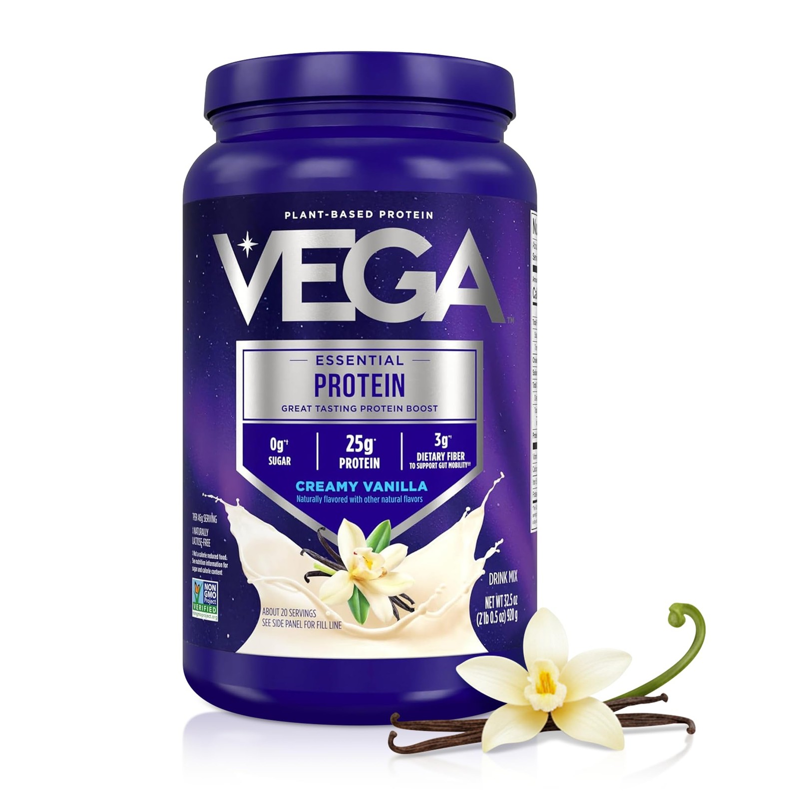 Vega Essential Protein – 25g Plant Based Protein Powder, Creamy Vanilla, Vega...