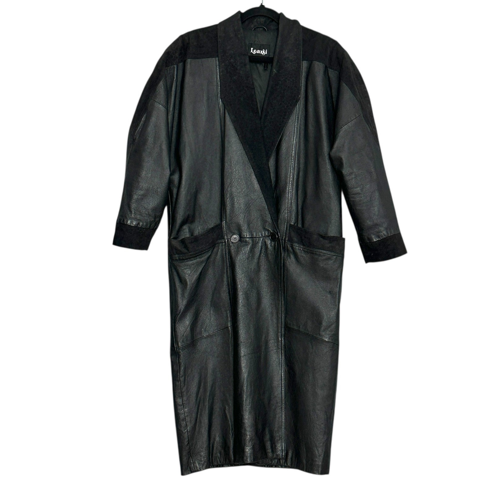 VTG 80s Cyberpunk Goth Black Leather Suede Duster Trench Streetwear Grunge Edgy