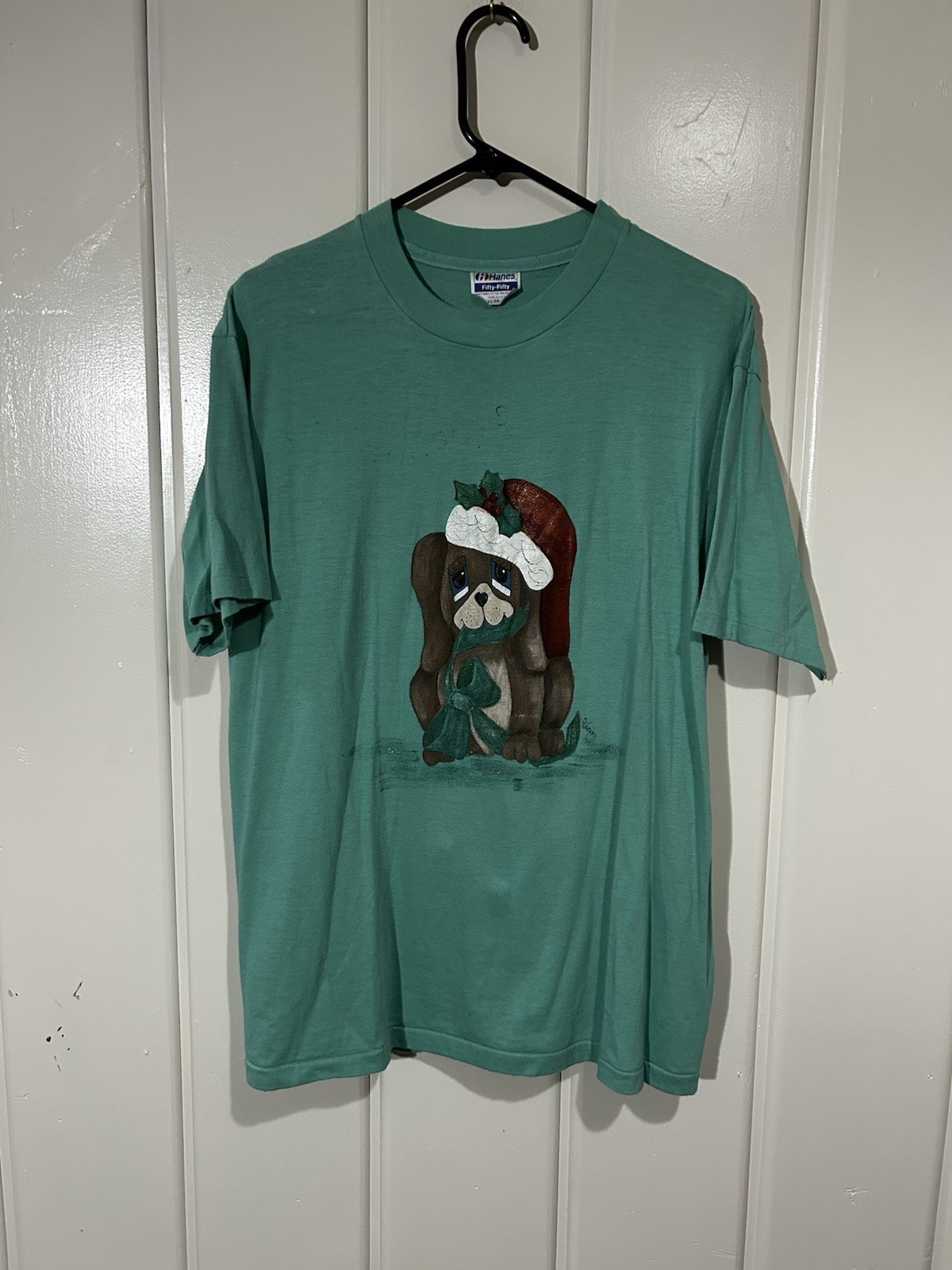 Vintage Christmas Dog T Shirt XL Hanes 50/50 Santa Hat Hound Holiday Graphic Vintage Christmas Dog T Shirt XL Hanes 50/50 Santa Hat Hound Holiday Graphic