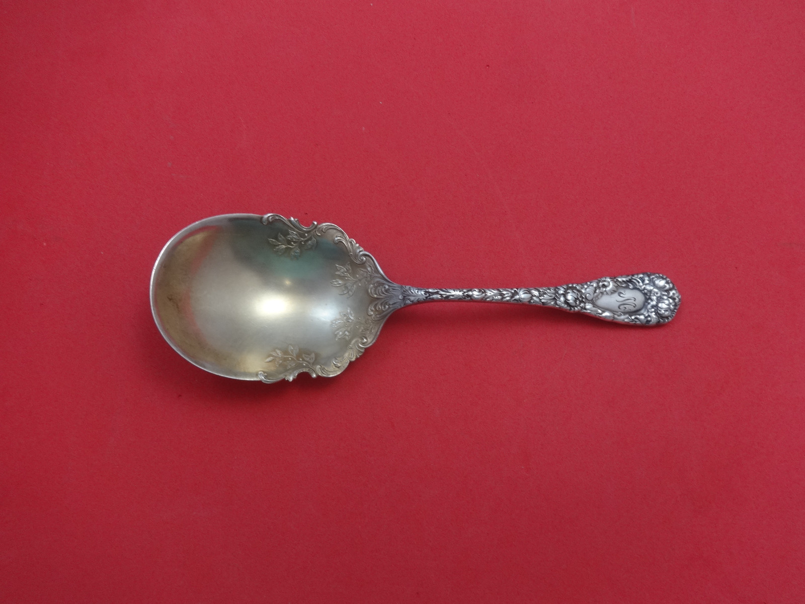 Chrysanthemum by Durgin Sterling Silver Berry Spoon GW Made by Shreve 8 3/8