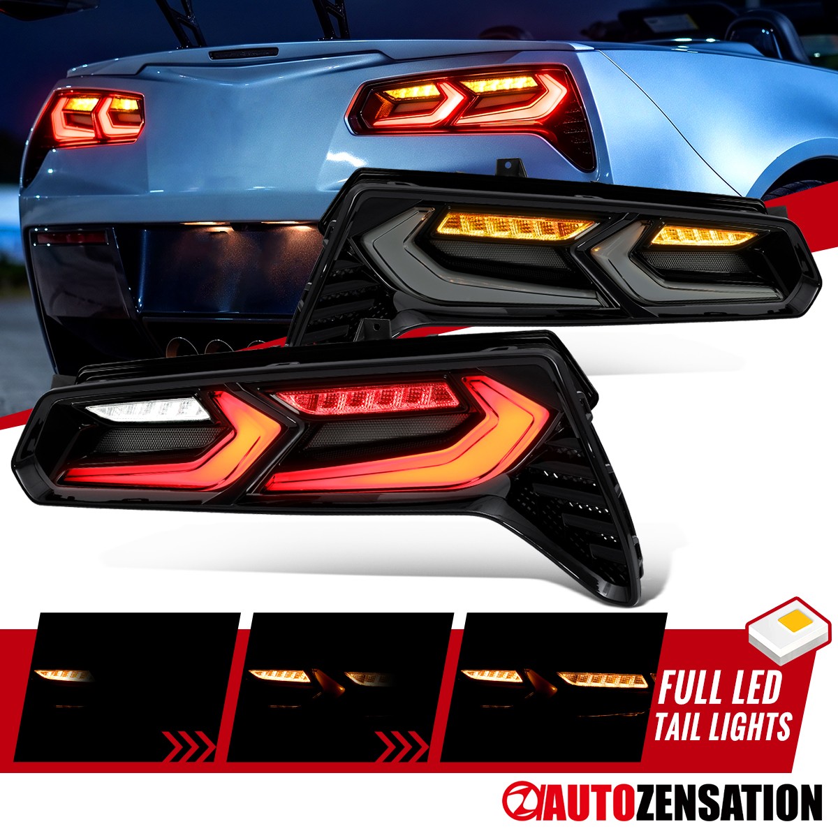 Fit 2014-2019 Chevy Corvette C7 Black Smoke Sequential LED Tail Lights Lamps Fit 2014-2019 Chevy Corvette C7 Black Smoke Sequential LED Tail Lights Lamps