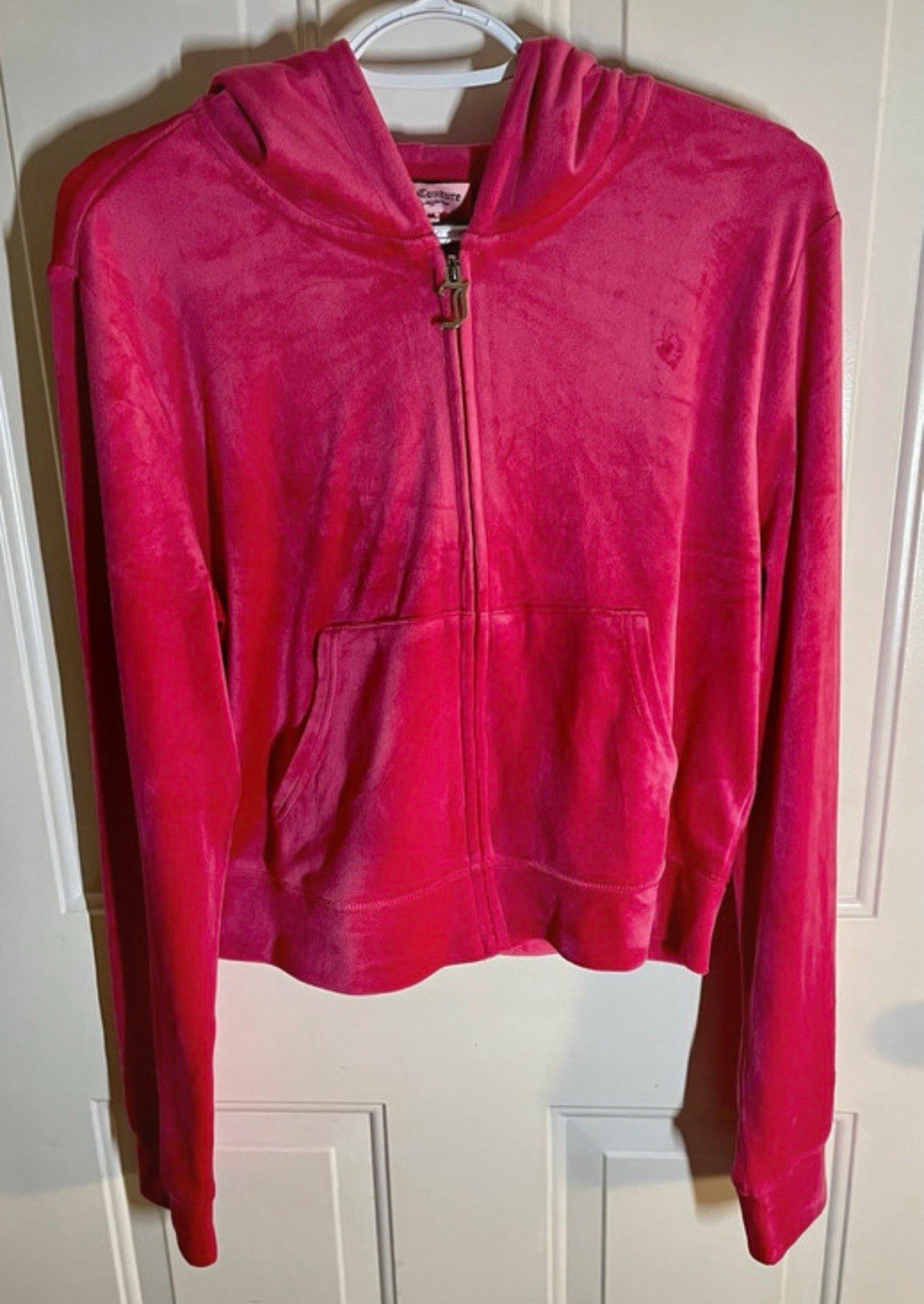 Juicy Couture Classic Velour Pink XL Full Zip Hooded Hoodie Rhinestone Logo