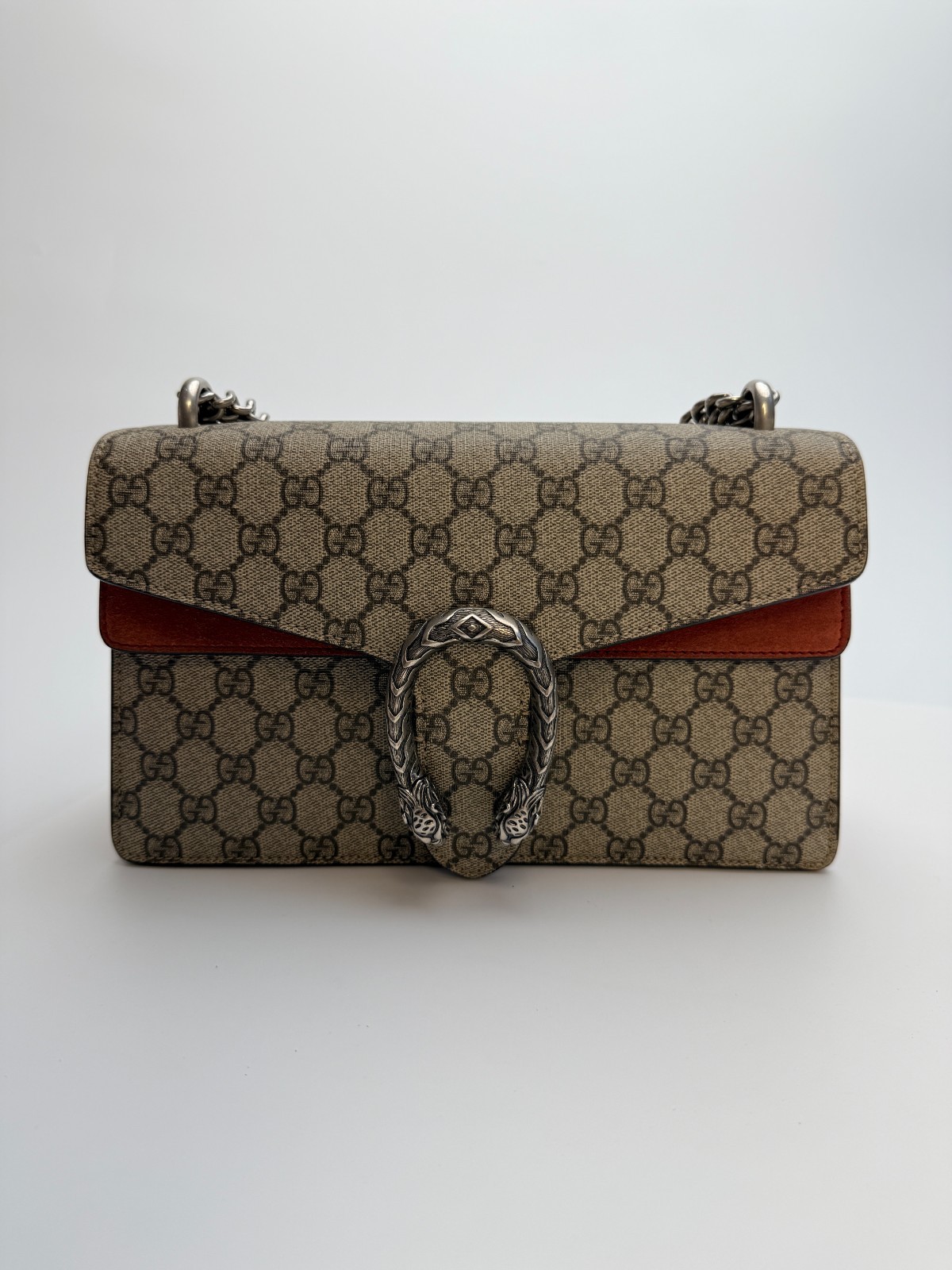 Auth GUCCI Dionysus Medium GG Supreme Canvas Shoulder Bag Antique Silver-tone Auth GUCCI Dionysus Medium GG Supreme Canvas Shoulder Bag Antique Silver-tone