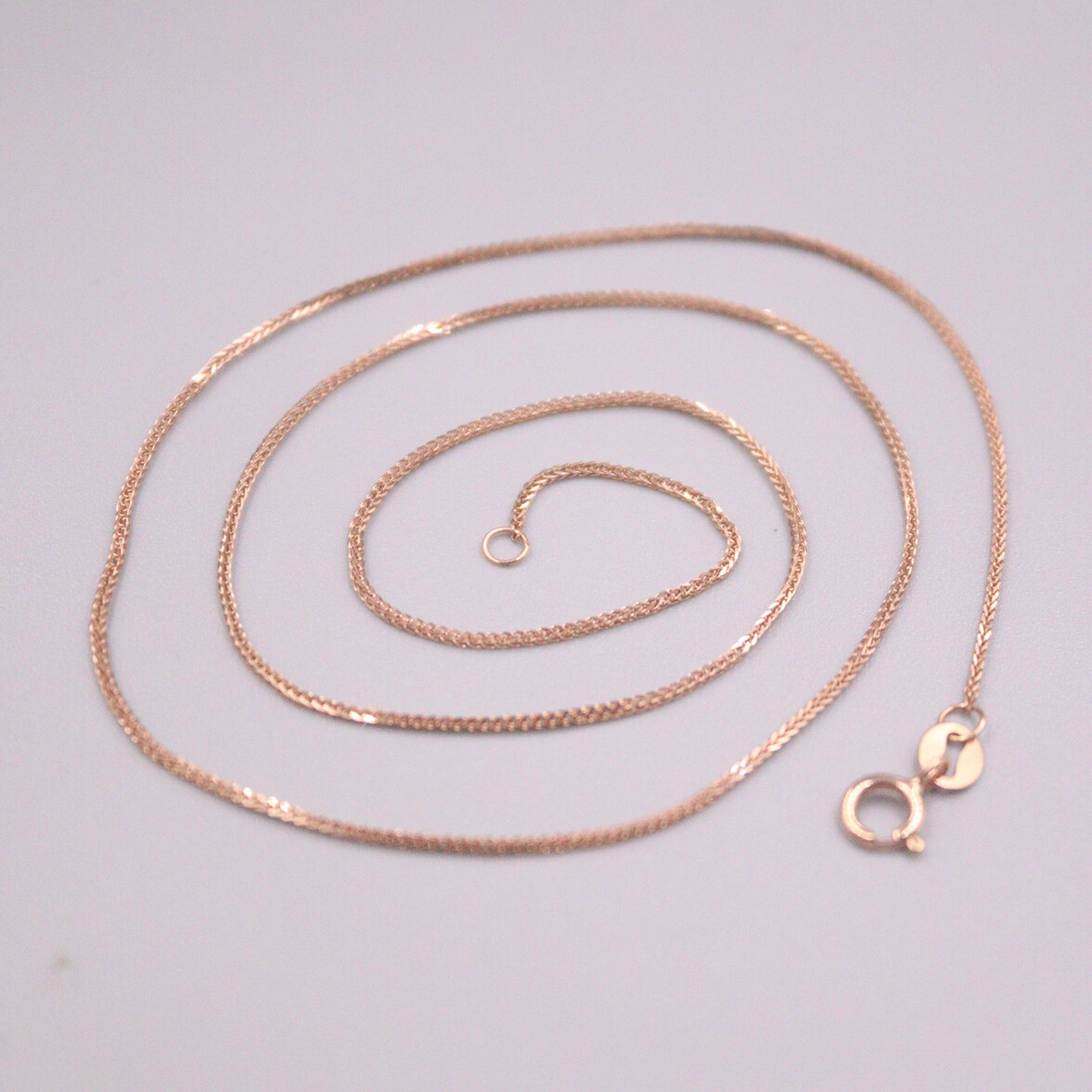Real Au750 Pure 18K Rose Gold Chain 0.8mm Wheat Link Necklace 1.4-1.6g 17.9inch Real Au750 Pure 18K Rose Gold Chain 0.8mm Wheat Link Necklace 1.4-1.6g 17.9inch
