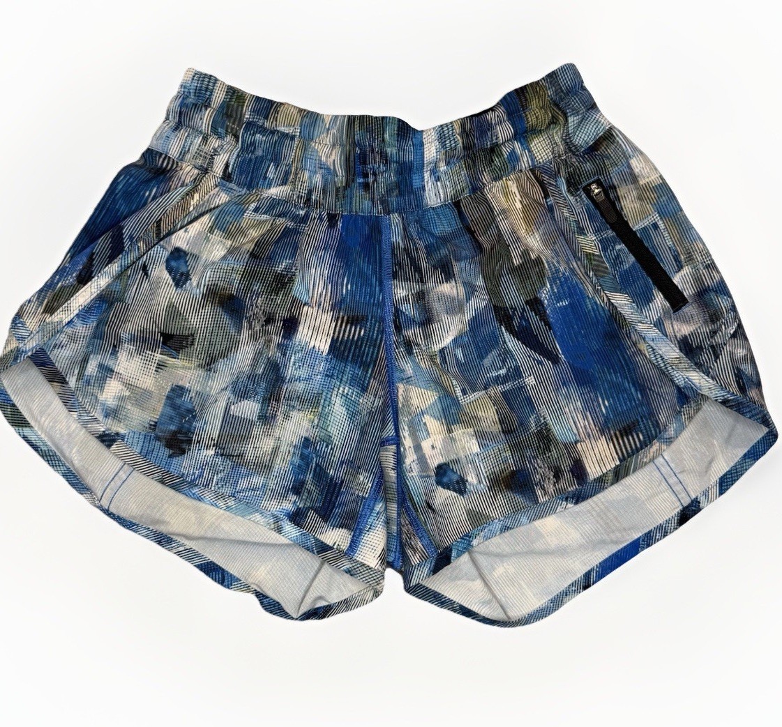 Lululemon Shorts Womens 4 Blue Green Tracker Abstract Running Athletic Yoga