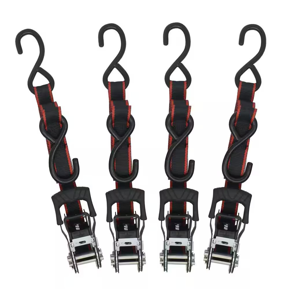 NEW Heavy Duty 1 in. x 12 ft. Ratchet Tie Down Straps with S-Hooks (4-PACK) NEW Heavy Duty 1 in. x 12 ft. Ratchet Tie Down Straps with S-Hooks (4-PACK)