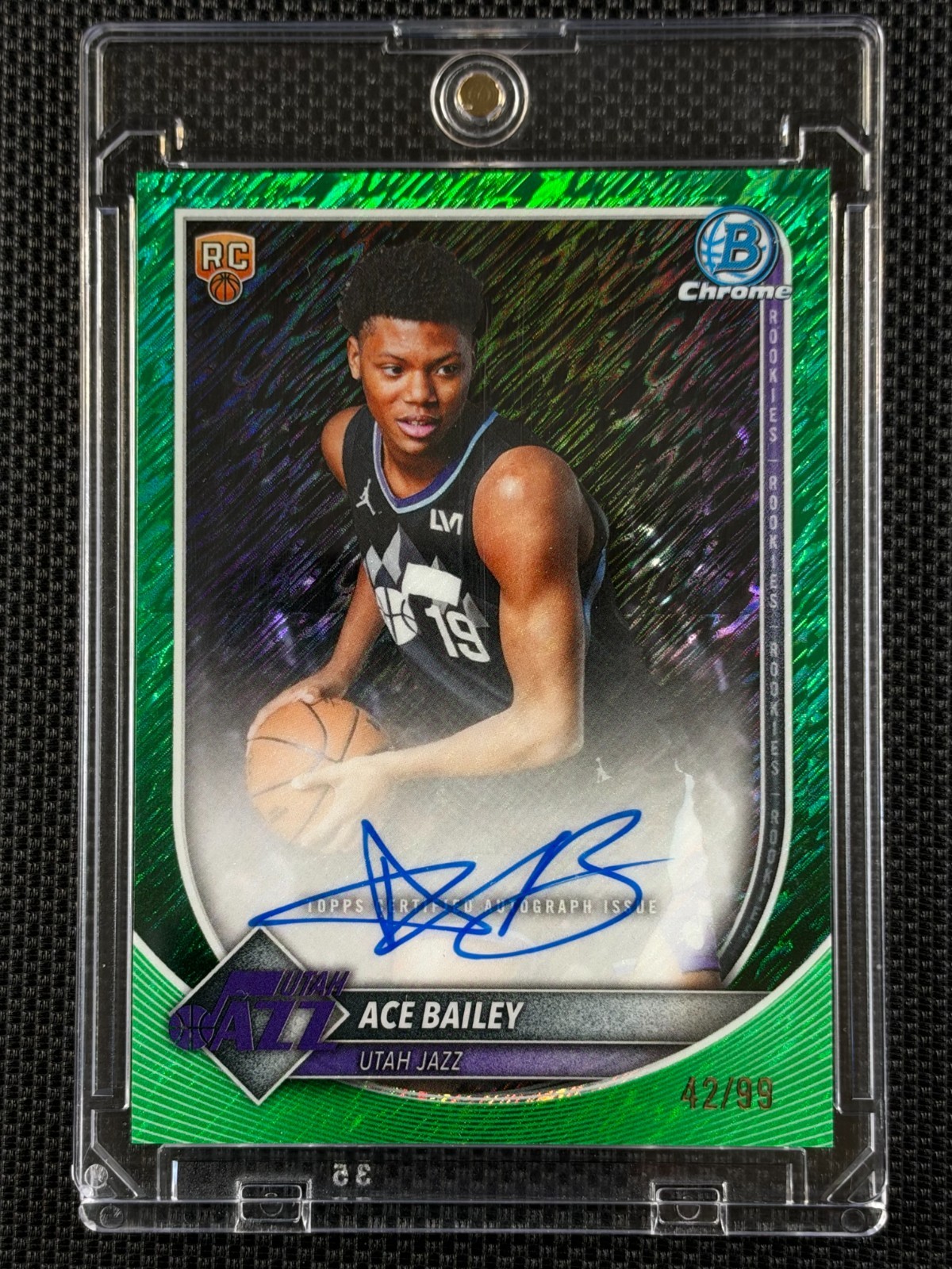 2025-26 Bowman Chrome Auto Ace Bailey #BCA-AB Green Shimmer Refractor /99