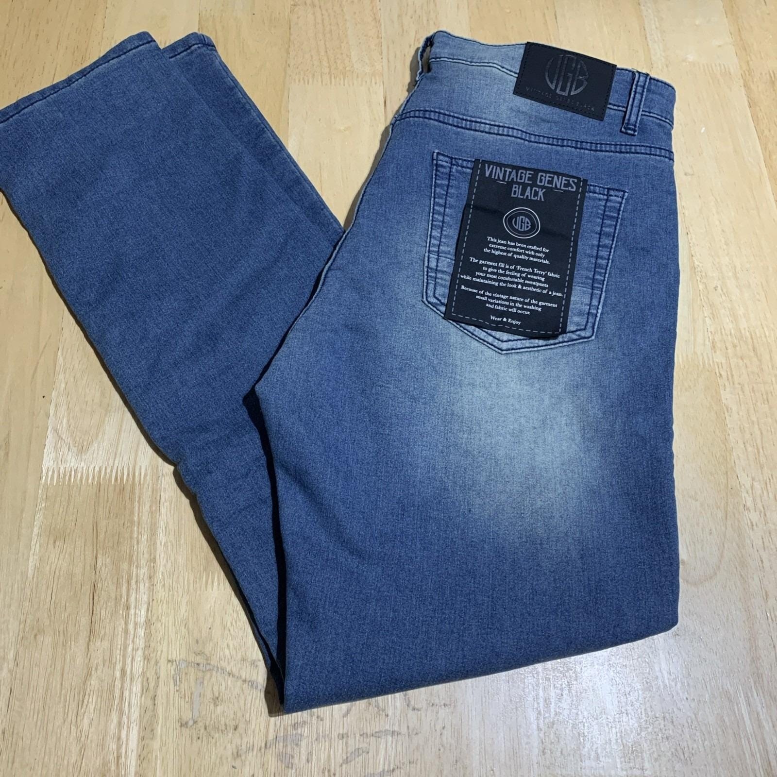 VGB Vintage Genes Black Slim Fit Comfort French Terry Denim Jeans Men\'s W30x30L VGB Vintage Genes Black Slim Fit Comfort French Terry Denim Jeans Men\'s W30x30L