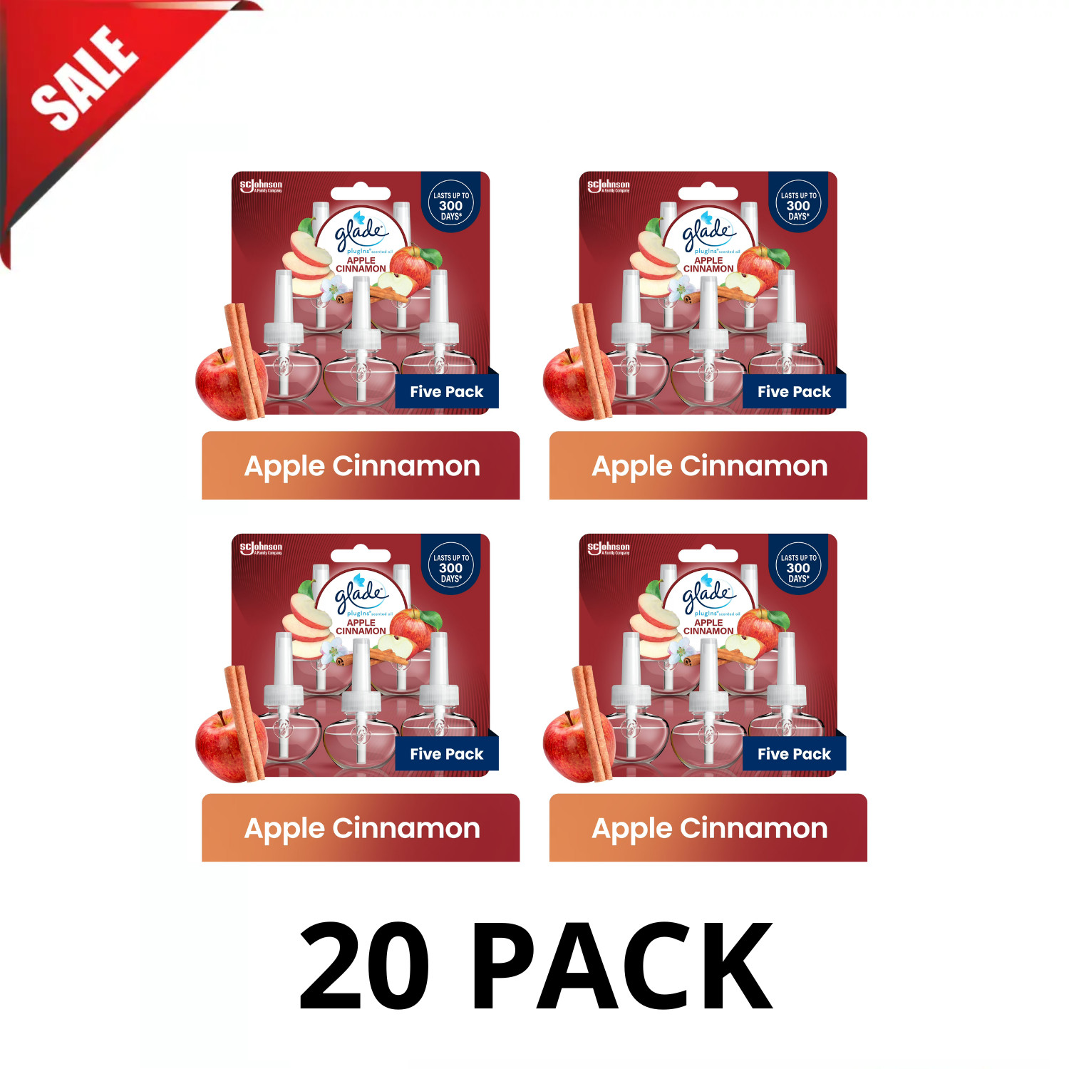 Glade PlugIns Scented Oil 10 Refills, Air Freshener, Apple Cinnamon, 20x0.67oz Glade PlugIns Scented Oil 10 Refills, Air Freshener, Apple Cinnamon, 20x0.67oz