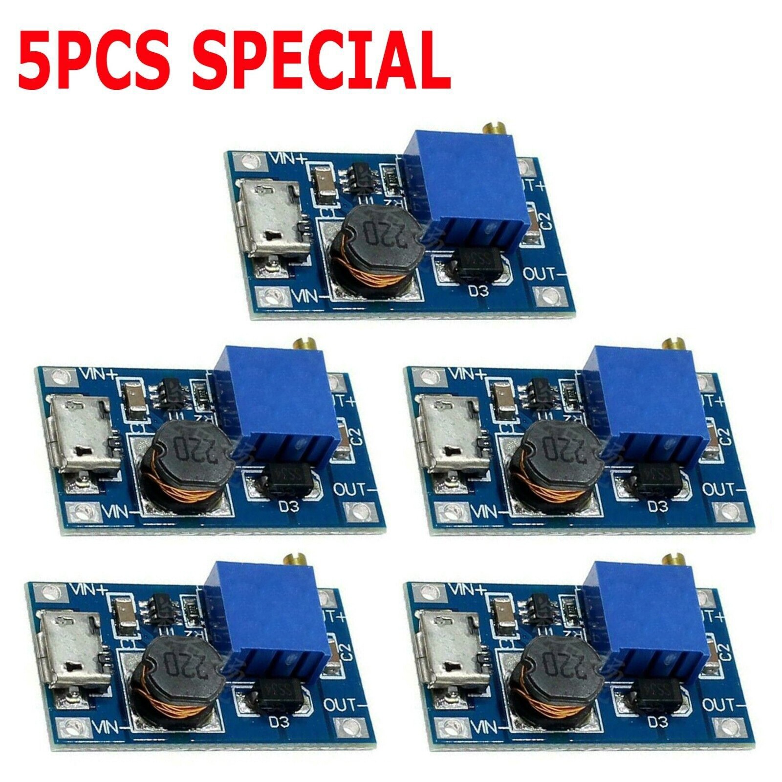 5pcs DC-DC Micro-USB Step Up Boost Module 2-24V IN 5-28V Output Power Converter 5pcs DC-DC Micro-USB Step Up Boost Module 2-24V IN 5-28V Output Power Converter