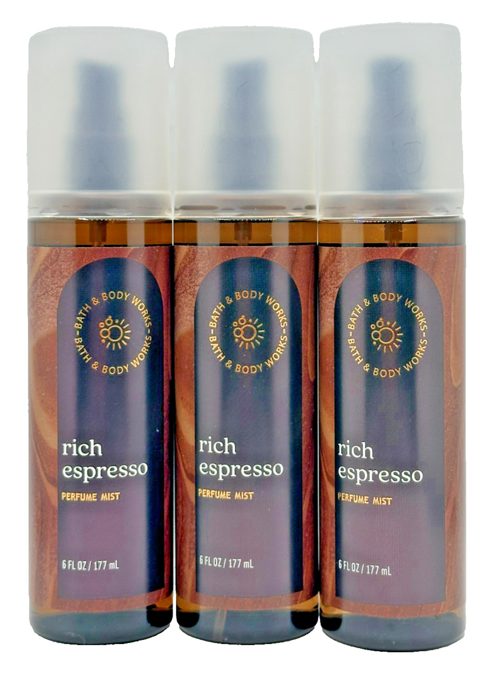 NEW Bath & Body Works Lot of 3 Bottles Rich Espresso Perfume Mist Spray 6 oz NEW Bath & Body Works Lot of 3 Bottles Rich Espresso Perfume Mist Spray 6 oz