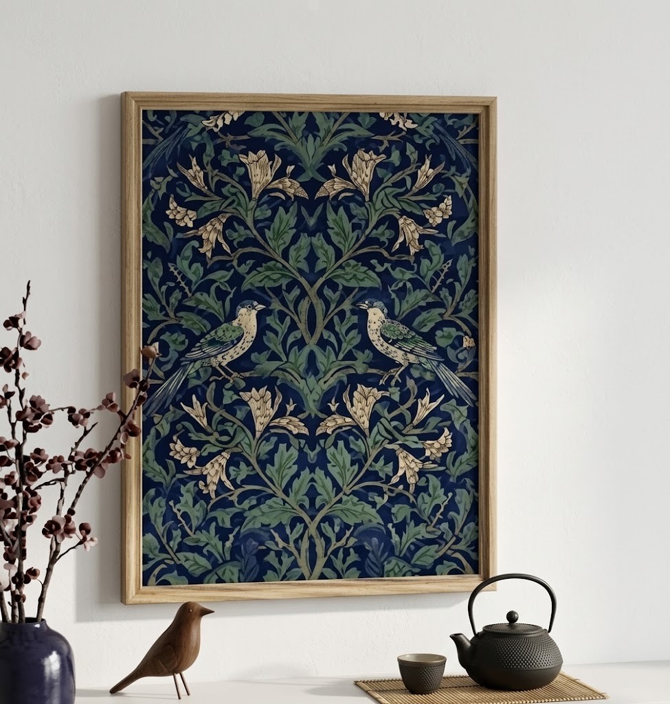 William Morris Birds & Floral Digital Wall Art | Vintage Botanical Navy Print William Morris Birds & Floral Digital Wall Art | Vintage Botanical Navy Print