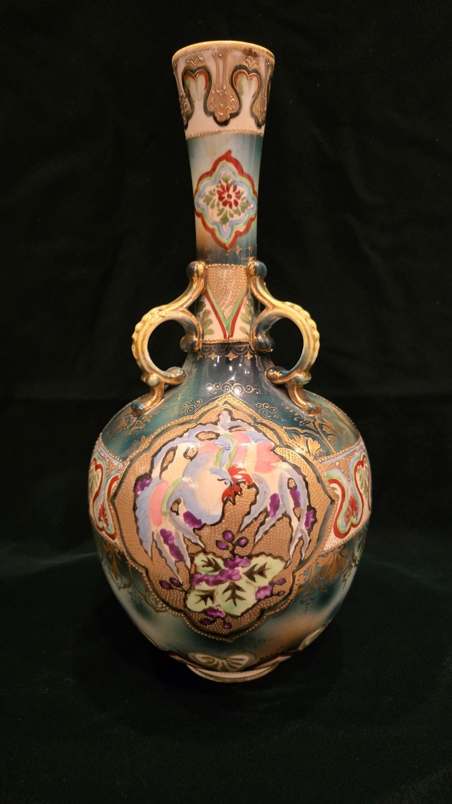 Pristine Rare 12.5” Antique Japanese Nippon 3-Handled Vase Hand Painted