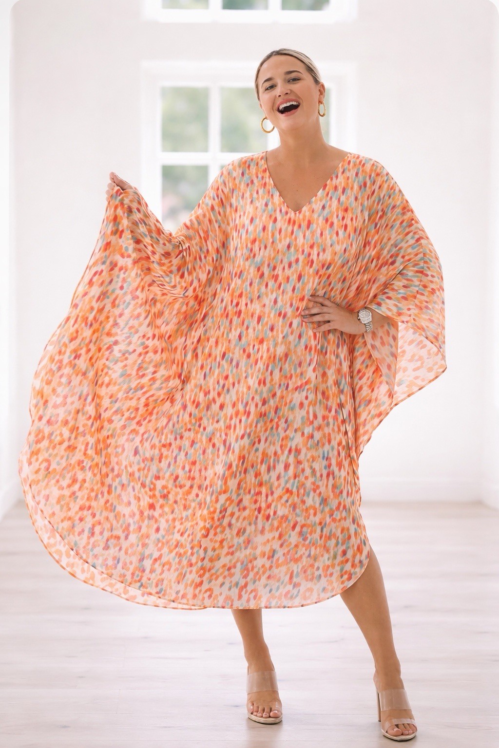 NEW Adrienne Caftan Maxi Dress M/L/XL Boho Resort Cruise Beach Coastal Satin NWT NEW Adrienne Caftan Maxi Dress M/L/XL Boho Resort Cruise Beach Coastal Satin NWT