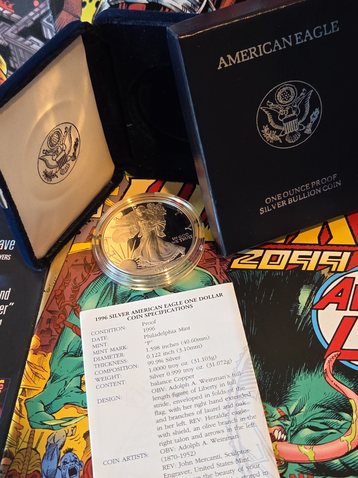 1996-P Proof 1 oz American Silver Eagle Original Box & COA | Philadelphia 🇺🇲