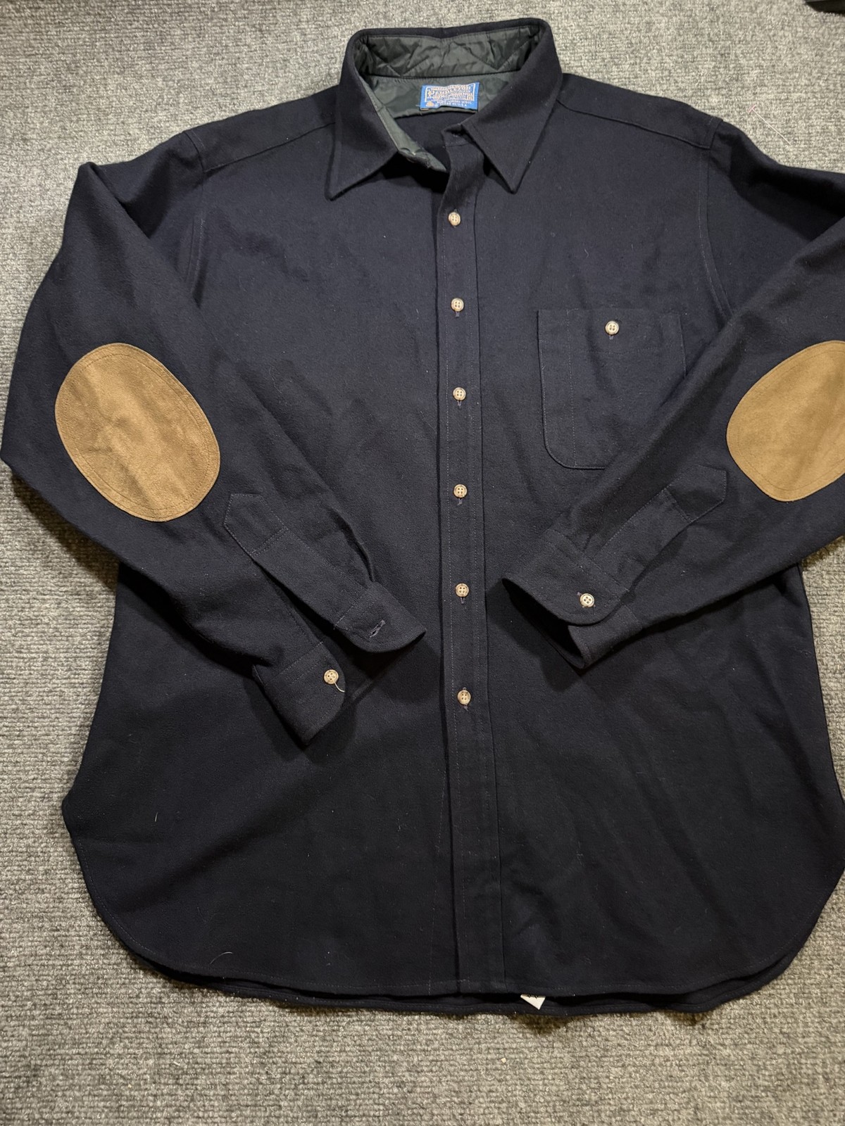 Vintage Pendleton Shirt Mens XL Blue Wool Flannel Lined Elbow Patches USA