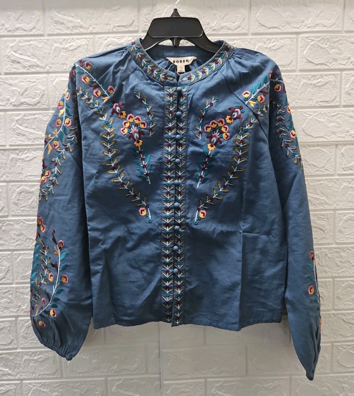 New Boden Raglan Embroidered Top Mid Blue Size 2