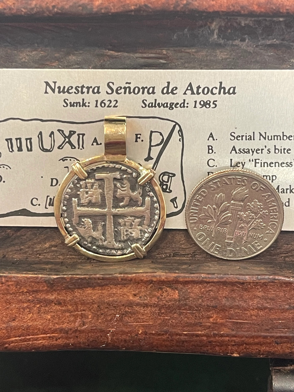ATOCHA SILVER COIN PENDANT IN 14K REAL SOLID GOLD BEZEL HANDMADE FROM ATOCHA SIL ATOCHA SILVER COIN PENDANT IN 14K REAL SOLID GOLD BEZEL HANDMADE FROM ATOCHA SIL