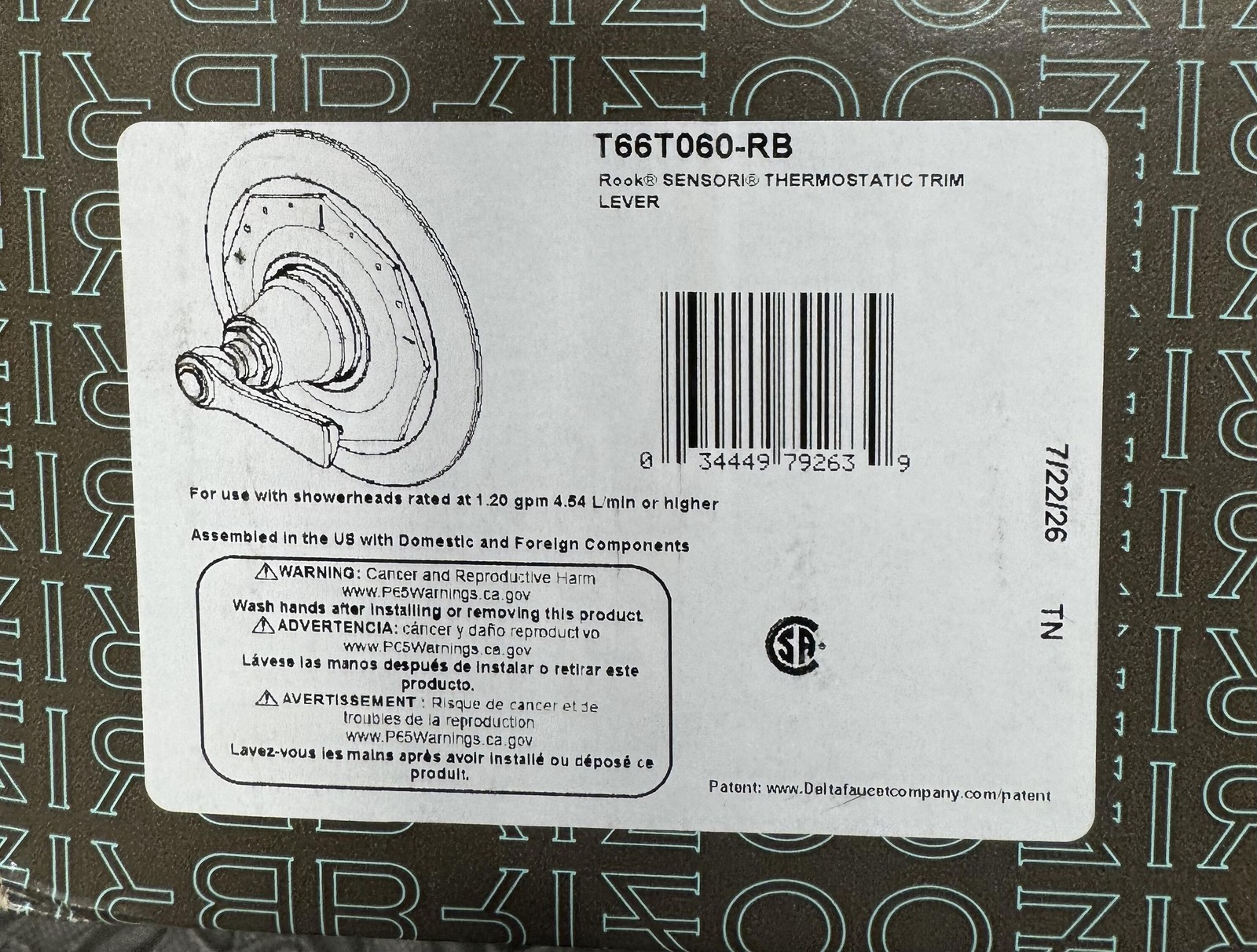 Brizo T66T060-RB Rook Sensori Thermostatic Mixing Valve Trim, Venetian Bronze