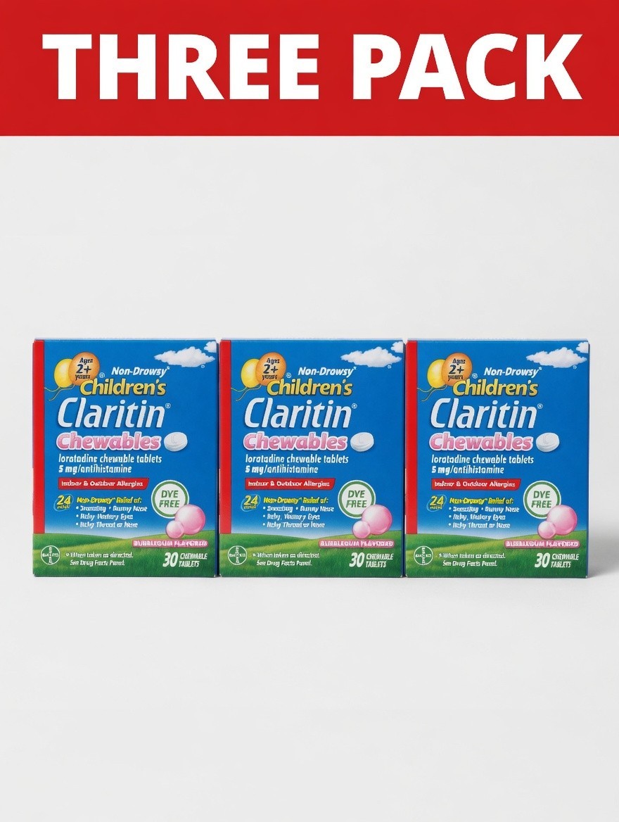 CLARITIN CHILDREN’S BUBBLE GUM Allergy Relief Tabs 5MG 30 CT EXP 02/2027 3 PACK CLARITIN CHILDREN’S BUBBLE GUM Allergy Relief Tabs 5MG 30 CT EXP 02/2027 3 PACK