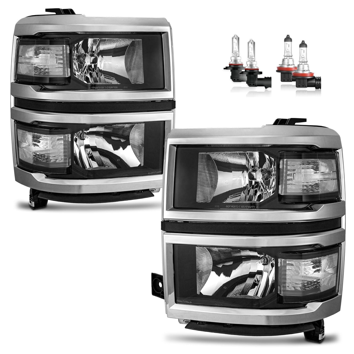 Headlights Assembly w/Bulbs for 2014 2015 Chevy Silverado 1500