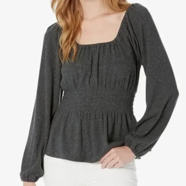 Madewell Women\'s Charcoal Gray Plush Square Neck Smocked Top XXS NEW NWT $79.50