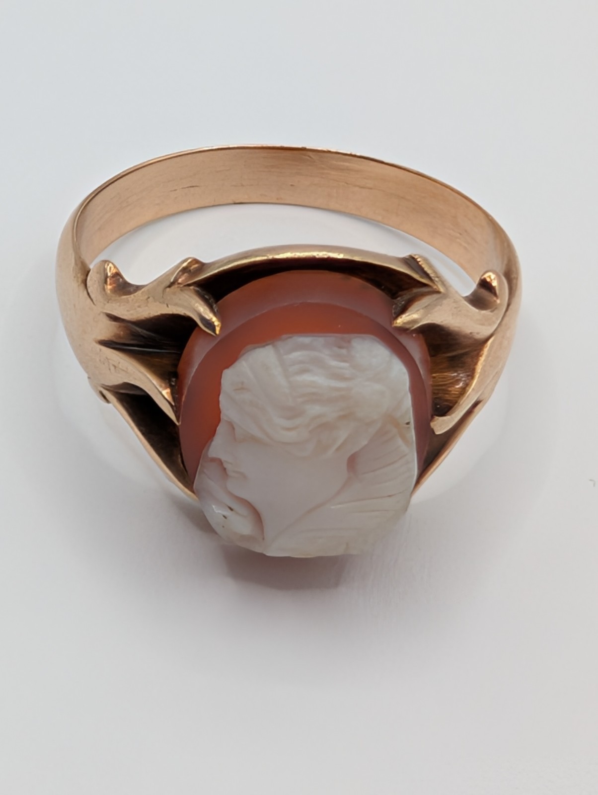 Vintage Antique 9k Gold Carved Shell Cameo Ring Victorian Revival Size 11.5 6.6g
