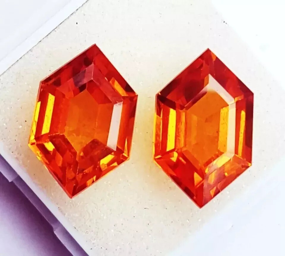Natural Pair Fancy Orange Sapphire 20 Ct Extremely Rare Loose Certified Gemstone
