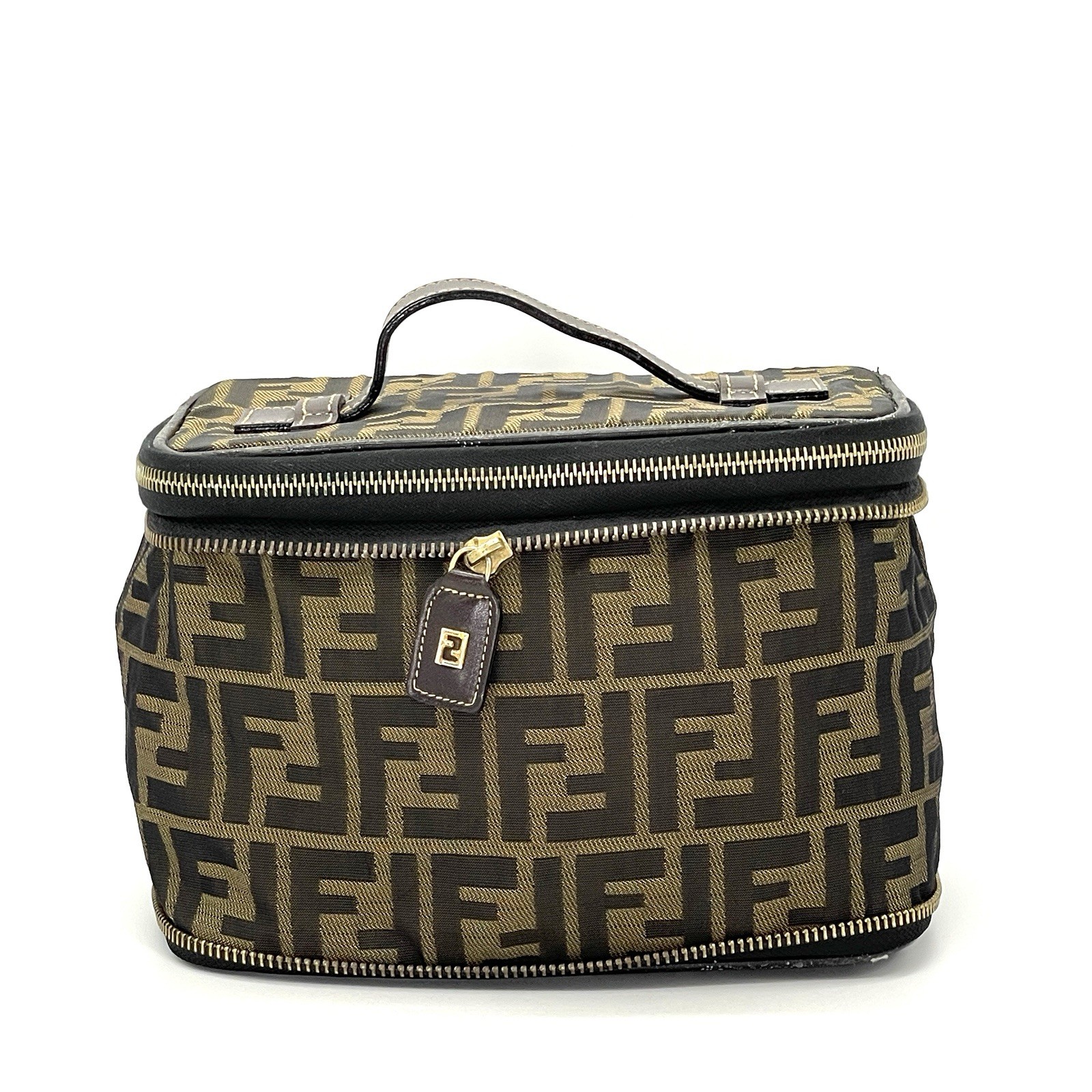 FENDI Zucca Vanity bag Cosmetic Pouch Hand bag Nylon Authentic