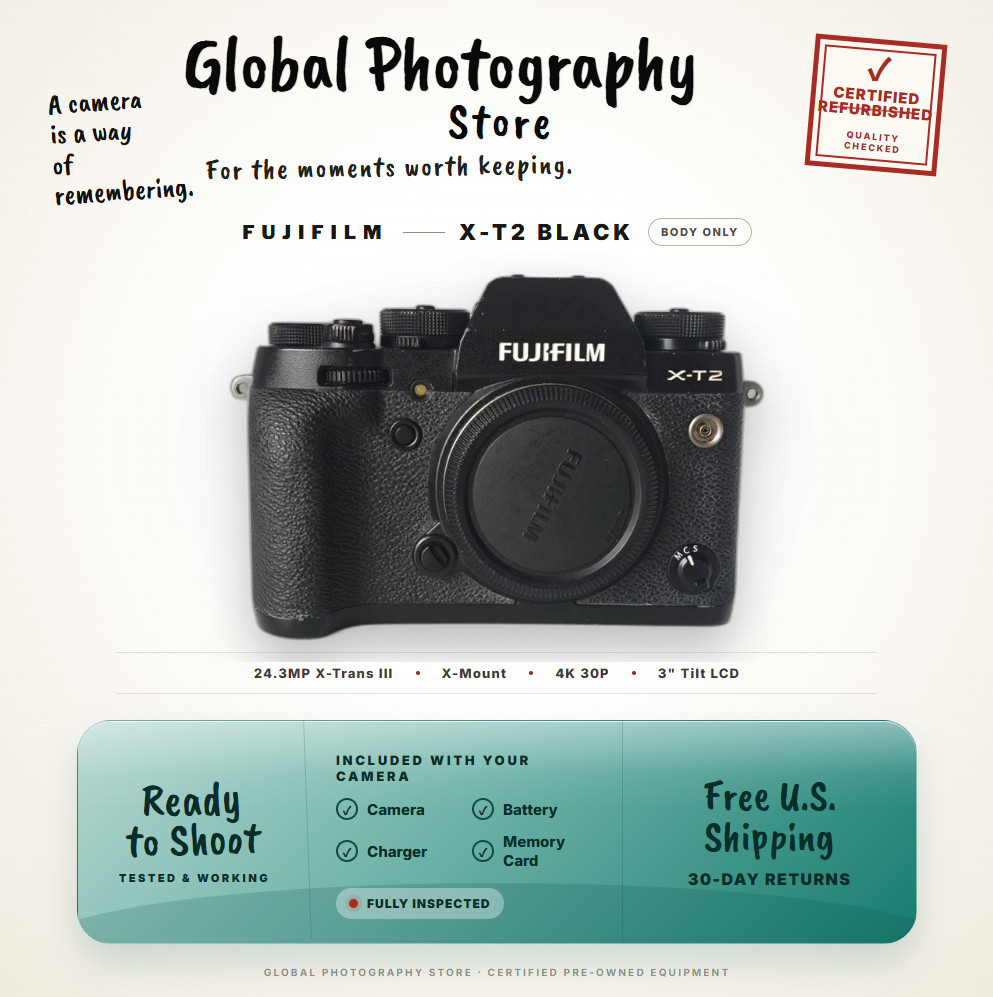 Fujifilm Fuji X-T2 24.3MP Mirrorless Digital Camera XT2 Body Black Excellent