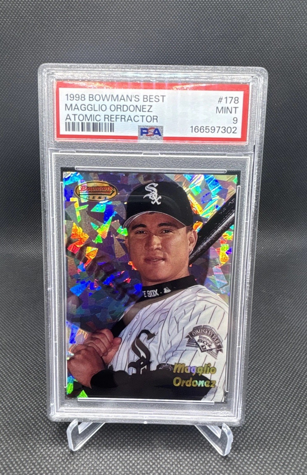 1998 Bowman\'s Best Magglio Ordonez #178 Atomic Refractor /100 (RC) PSA 9 Low Pop 1998 Bowman\'s Best Magglio Ordonez #178 Atomic Refractor /100 (RC) PSA 9 Low Pop