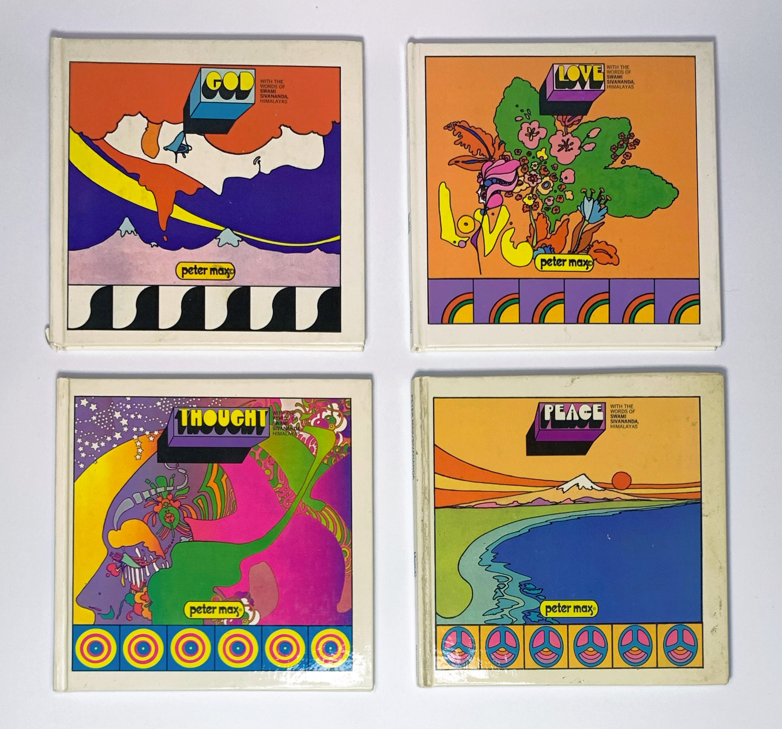 Peter Max Vintage 1970s 4-Book Set | Peace, God, Thought, Love | Swami Sivananda Peter Max Vintage 1970s 4-Book Set | Peace, God, Thought, Love | Swami Sivananda