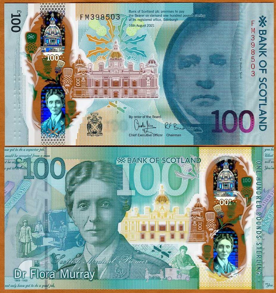 Bank of Scotland, 100 pounds 2021 (2022) P-135 POLYMER FM UNC Commemorative