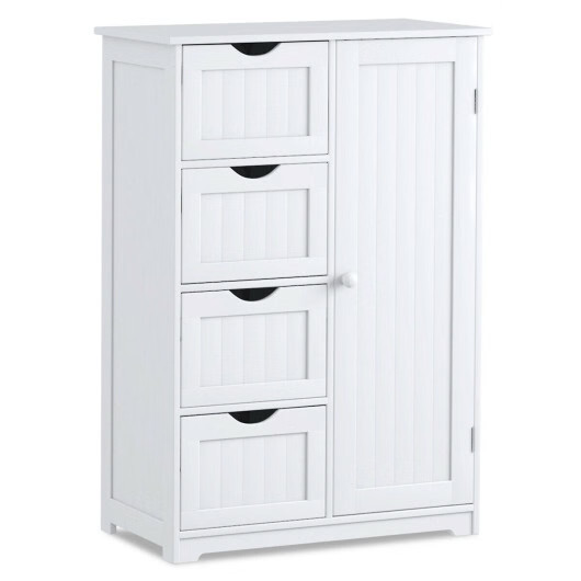 Costway Bathroom Storage Wooden 4 Drawer Cabinet Cupboard 2 Shelves Free Standin