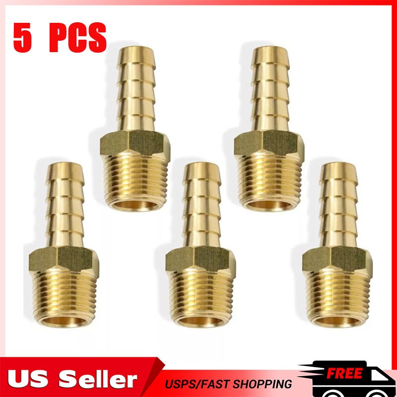 5* Brass 3/8In Hose Barb to 3/8In Male NPT Hose Fitting,Water Fuel Air Metals
