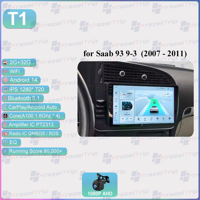 8 Core 64G Car Radio for Saab 93 9-3 2007 - 2011 Audio Carplay GPS WIFI FM 4GLTE