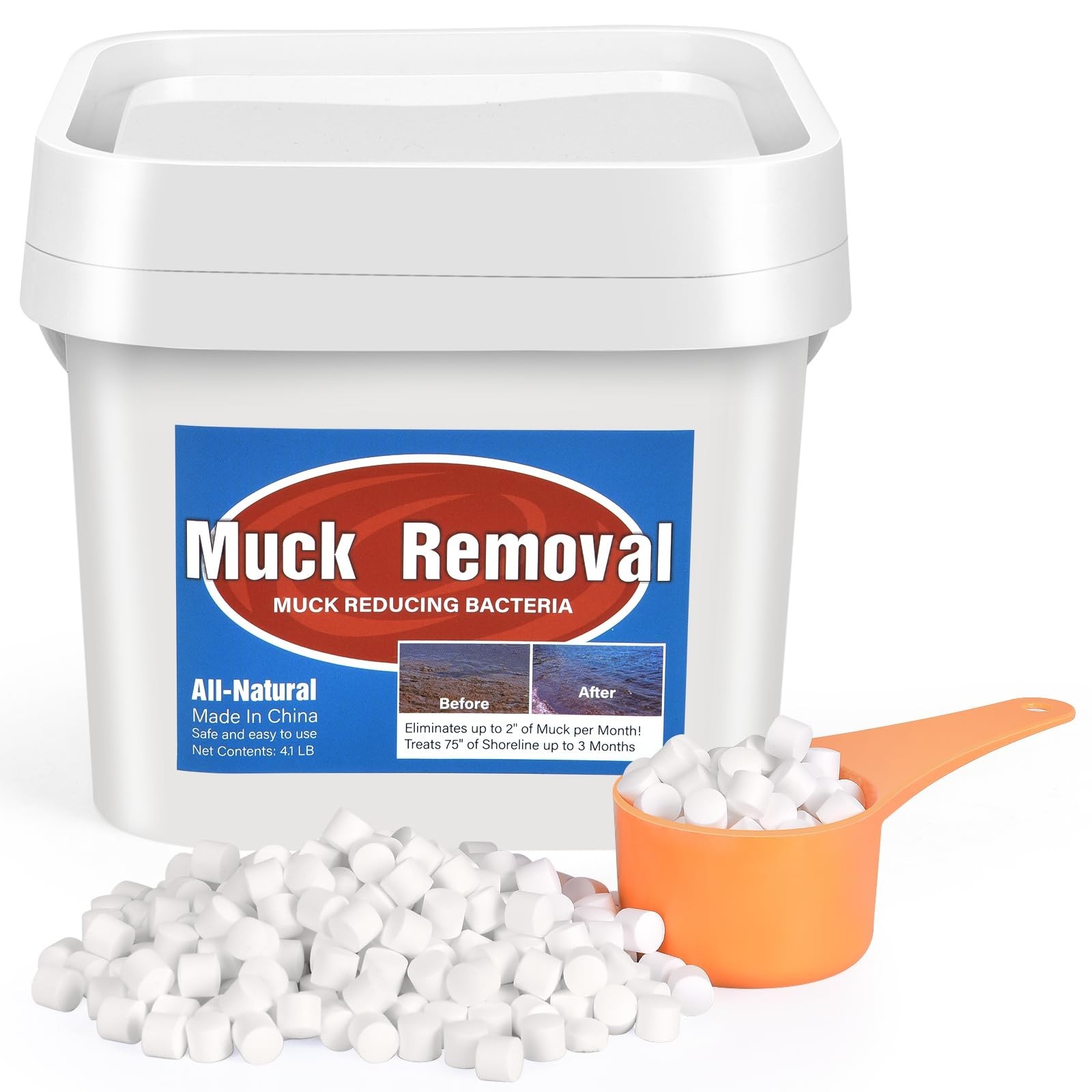 Natural Muck Remover Tablets, 4.1LB Sludge Cleaner for Ponds & Lakes Natural Muck Remover Tablets, 4.1LB Sludge Cleaner for Ponds & Lakes