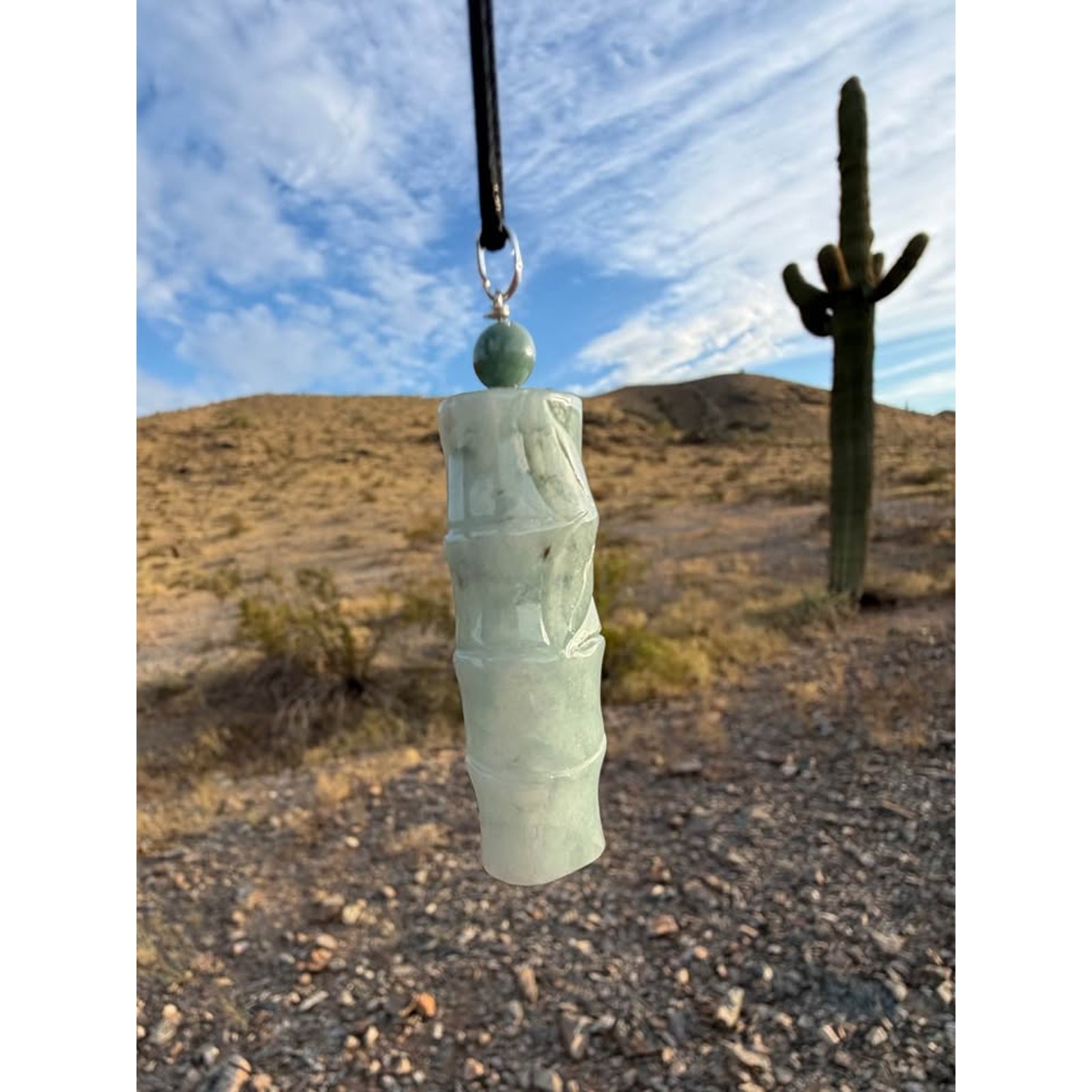 Certified Green Jadeite Bamboo Pendant Necklace