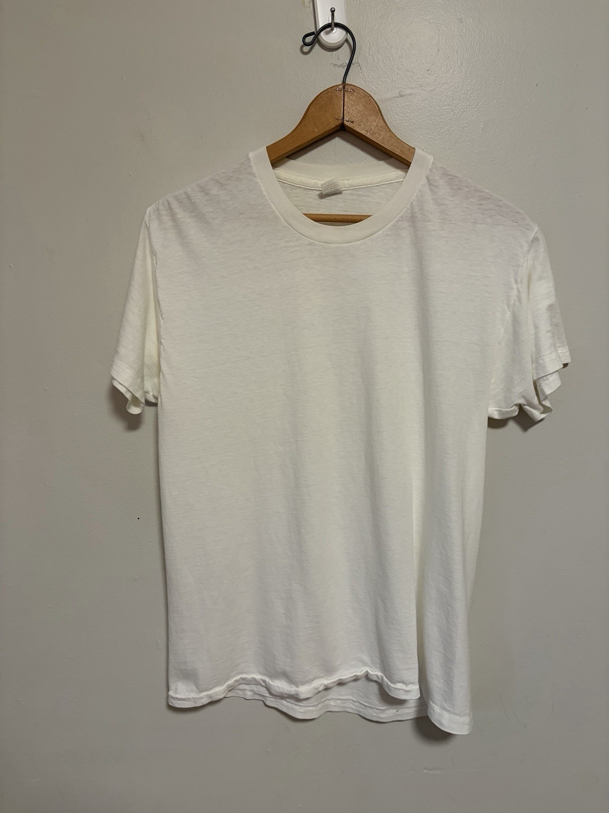 Vintage 1970s Paper Thin Burnout Blank White Soft T Shirt Size Large Made In USA Vintage 1970s Paper Thin Burnout Blank White Soft T Shirt Size Large Made In USA