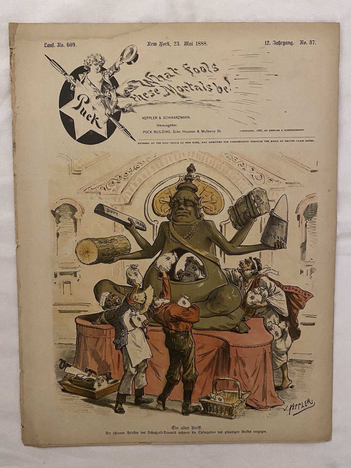 1888 Puck Magazine Complete Issue Color Political Cartoons Keppler