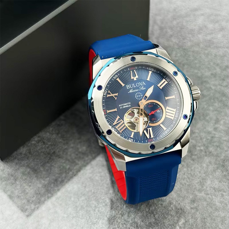 Bulova Marine Star A Men's Automatic Watch Blue Dial Silicone Strap 45MM 98A282 Bulova Marine Star A Men's Automatic Watch Blue Dial Silicone Strap 45MM 98A282