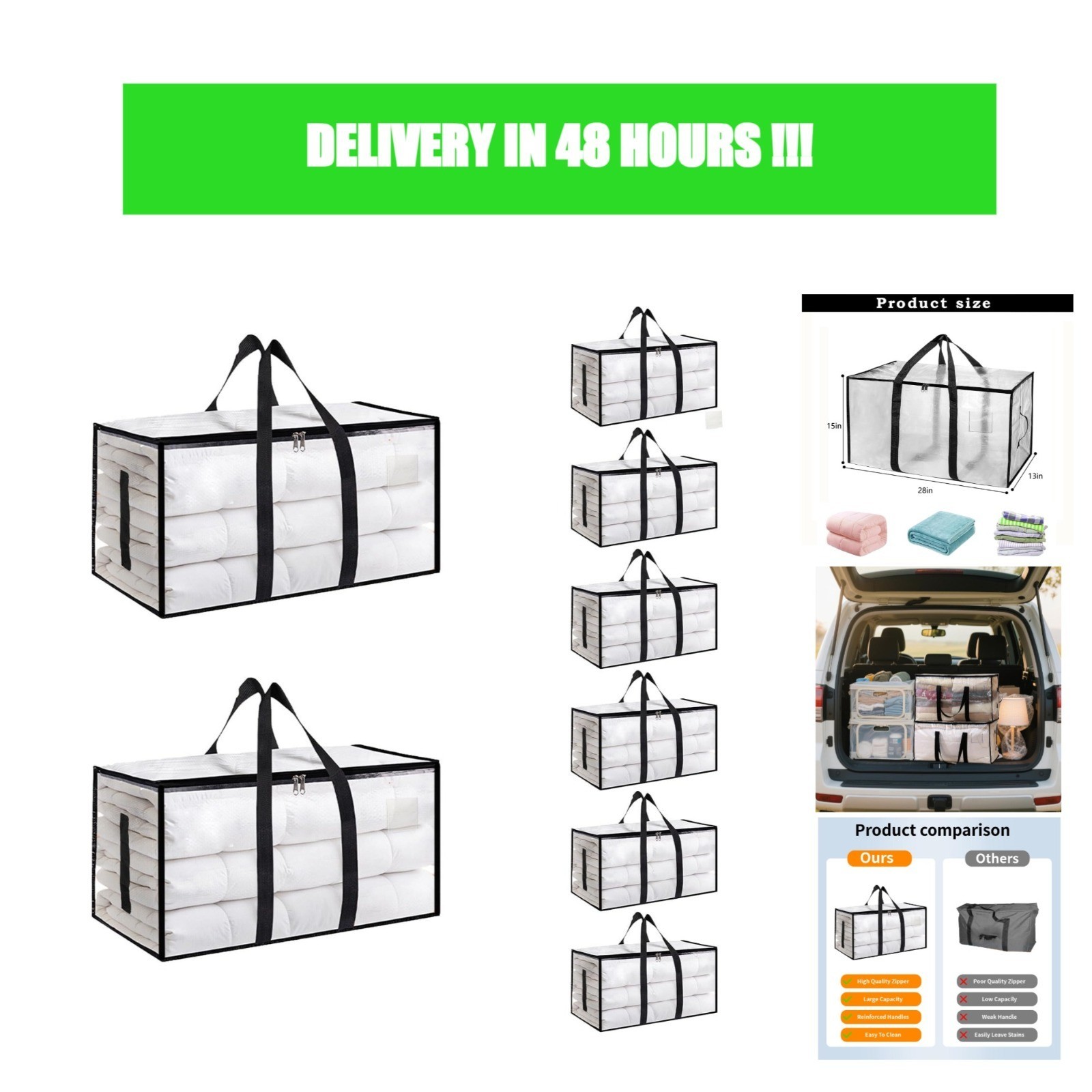 SummitFlare Extra Large Moving Bags 8 Pack Clear Water-Resistant Totes
