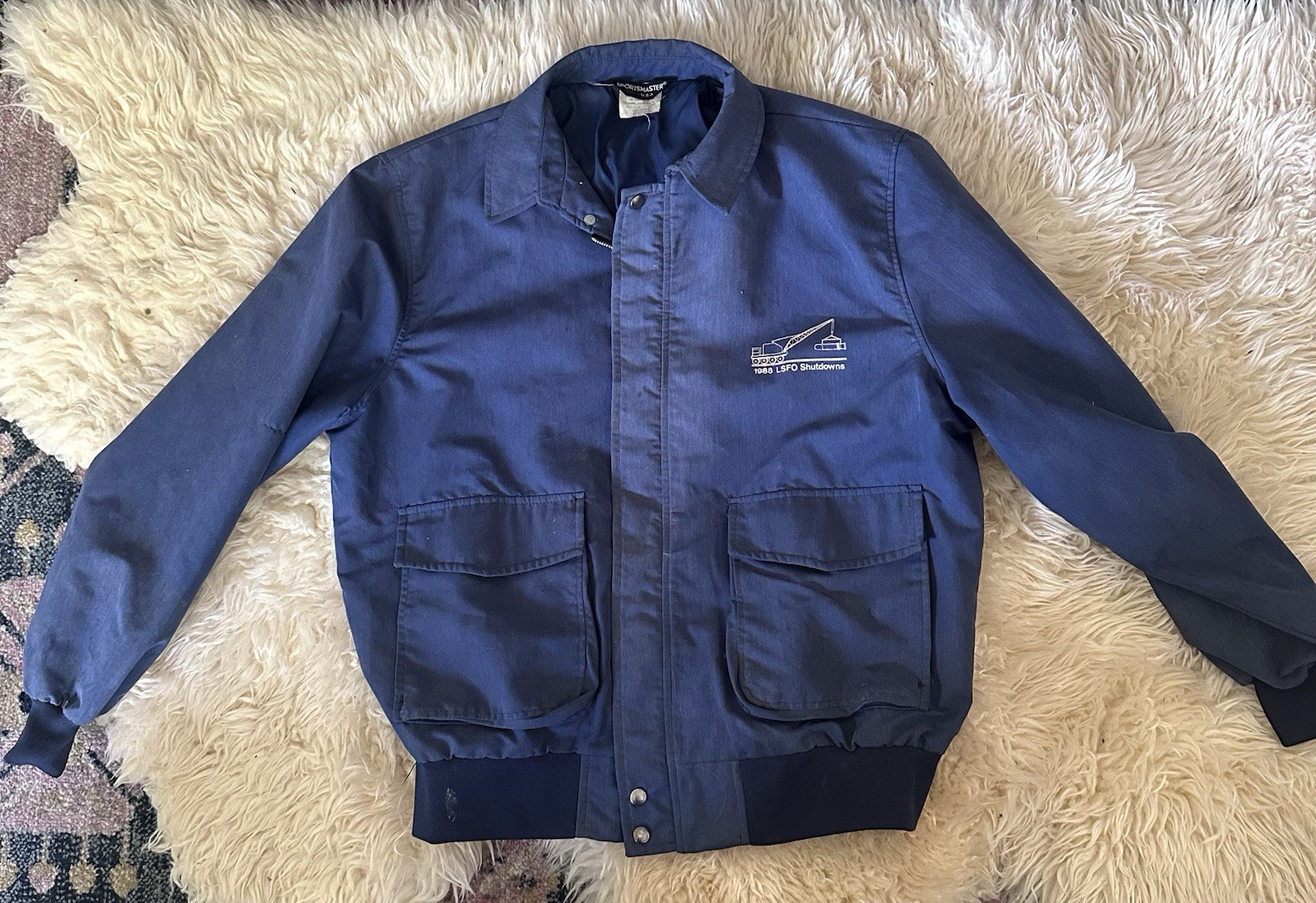 Vintage 1988 LSFO Shutdowns jacket w/ embroidered industrial crane Shutdown Icon