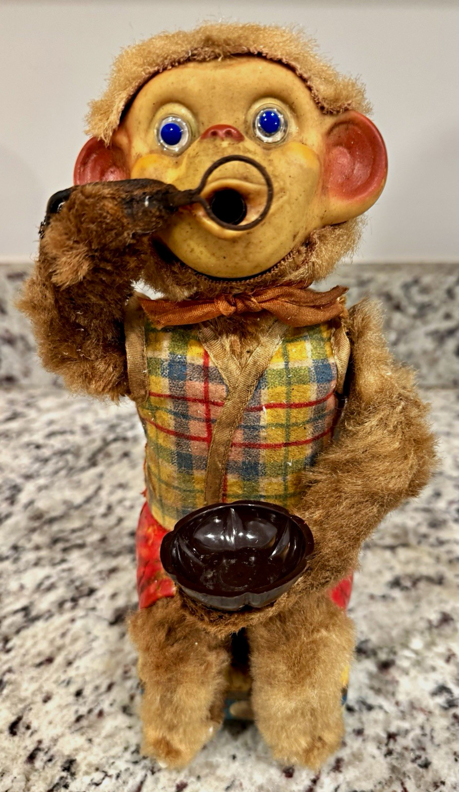Vintage 1950s Alps Japan Battery Operated Bubble Blowing Monkey Toy -OPERATIONAL
