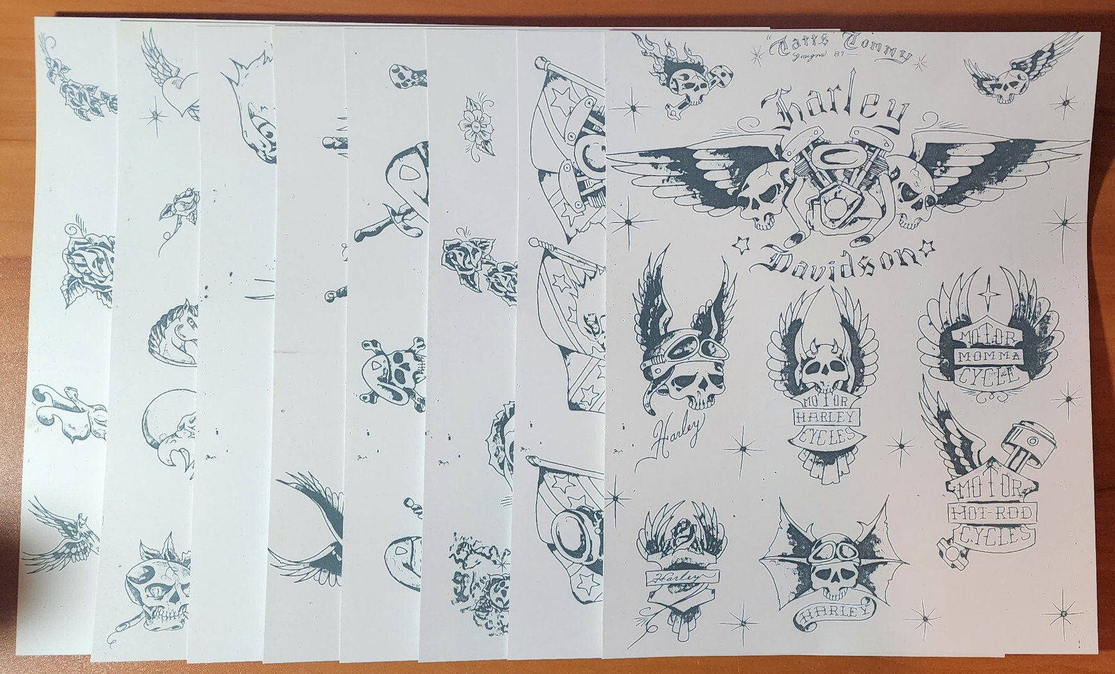 1987 Tatts Tommy Vintage Biker Style Tattoo Flash 8 Sheet Set Skulls Eagle Ect