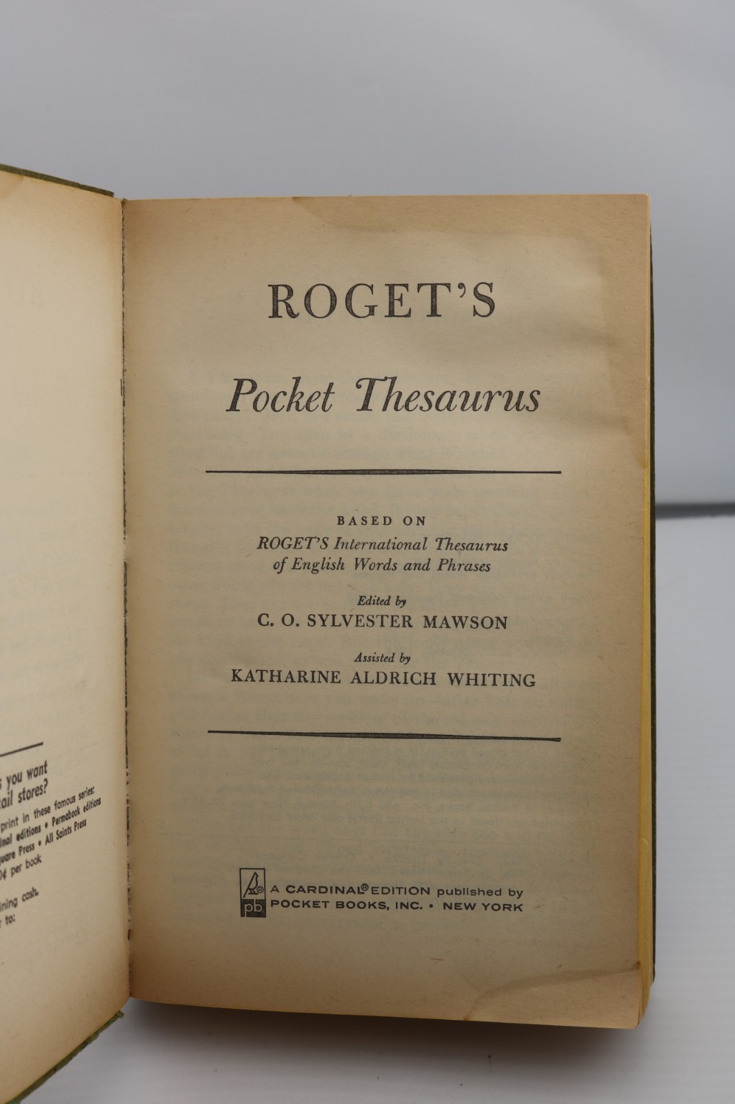 Vintage Roget\'s Pocket Thesaurus, C. O. Sylvester Mawson Paperback English 1964
